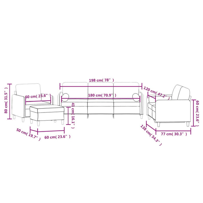 Set de canapele cu perne, 4 piese, negru, catifea - WALTI WALTI