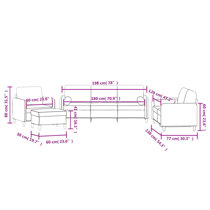 Set de canapele cu perne, 4 piese, negru, catifea - WALTI WALTI