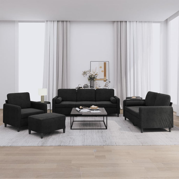 Set de canapele cu perne, 4 piese, negru, catifea - WALTI WALTI
