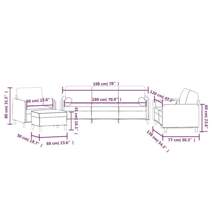Set de canapele cu perne, 4 piese, maro, catifea - WALTI WALTI