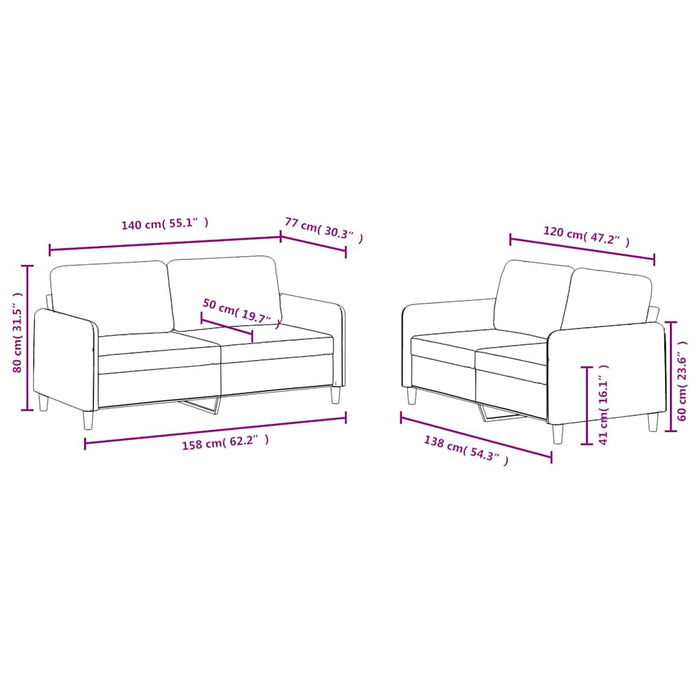 Set canapea 2 piese, albastru, catifea WALTI