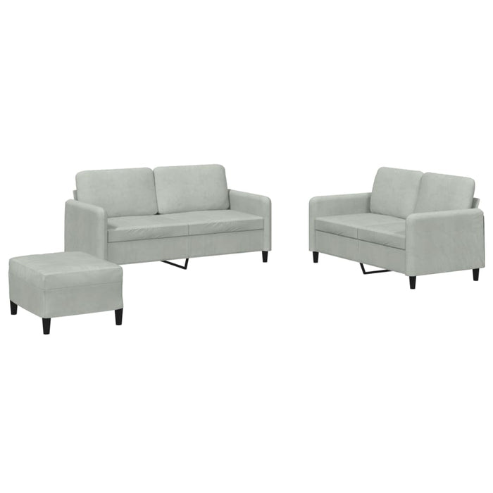 Set de canapele, 3 piese, gri deschis, catifea - WALTI WALTI