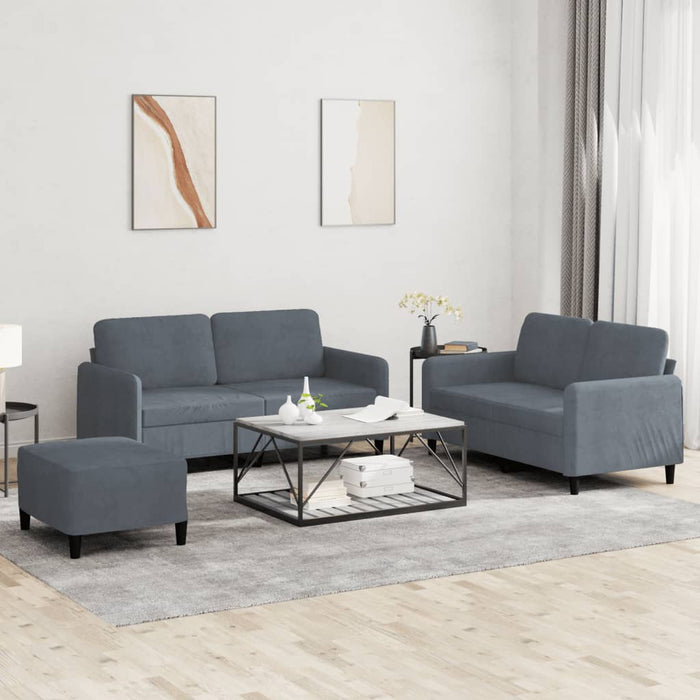 Set de canapele, 3 piese, gri închis, catifea - WALTI WALTI