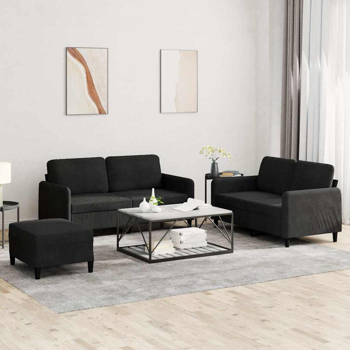 Set de canapele, 3 piese, negru, catifea - WALTI WALTI