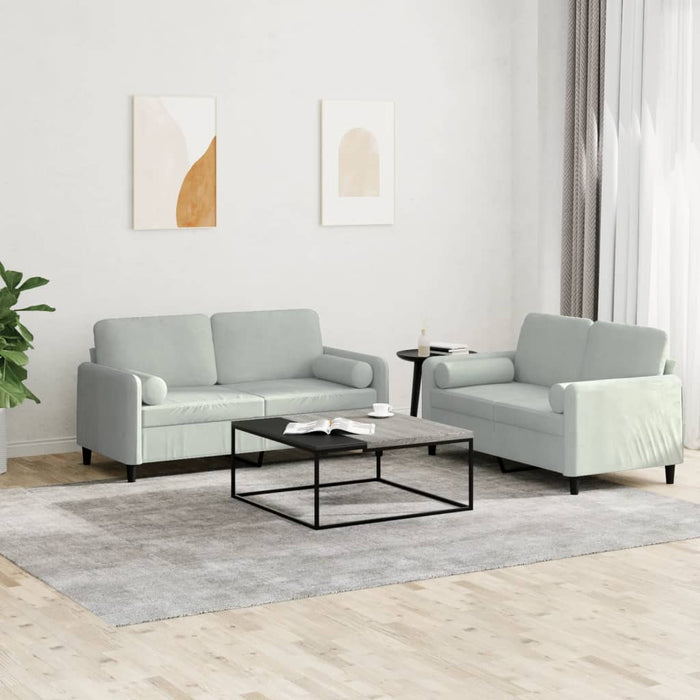 Set canapea cu perne, 2 piese, gri deschis, catifea - WALTI WALTI