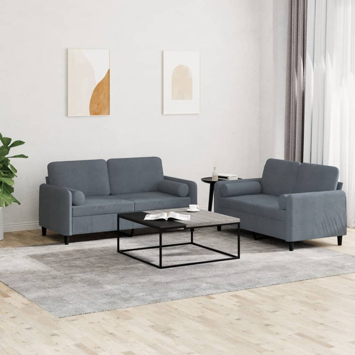 Set canapea cu perne, 2 piese, gri închis, catifea - WALTI WALTI