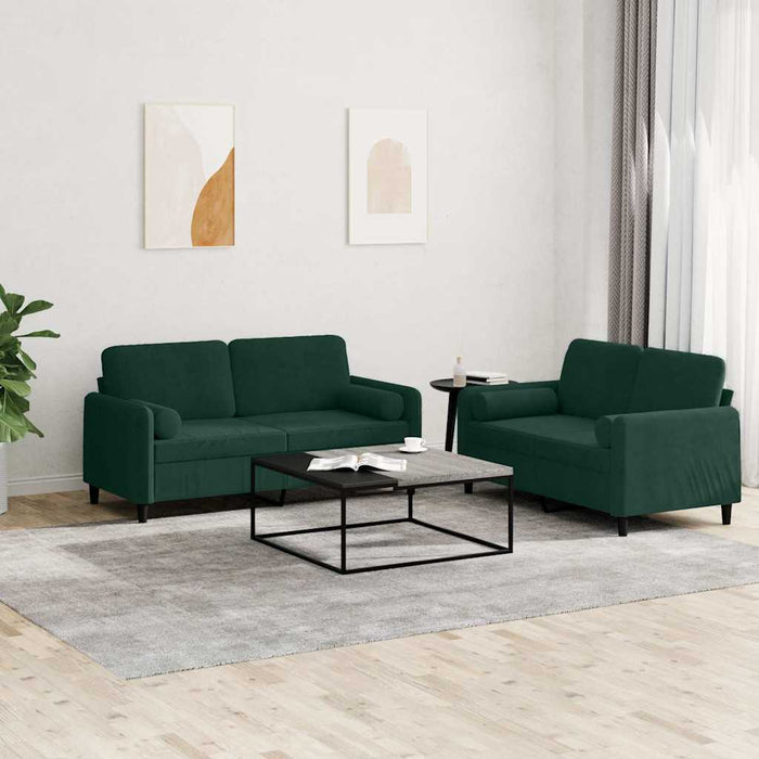 Set canapea cu perne, 2 piese, verde închis, catifea - WALTI WALTI