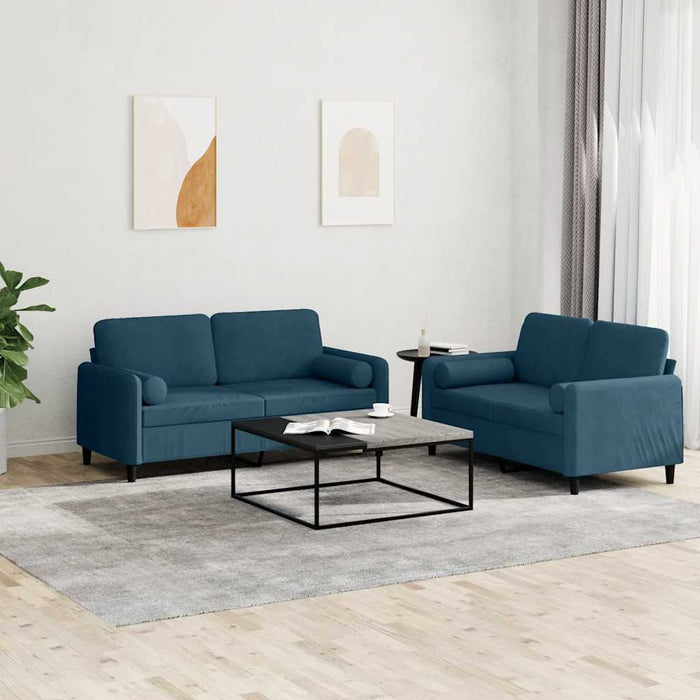 Set de canapele cu perne, 2 piese, albastru, catifea - WALTI WALTI