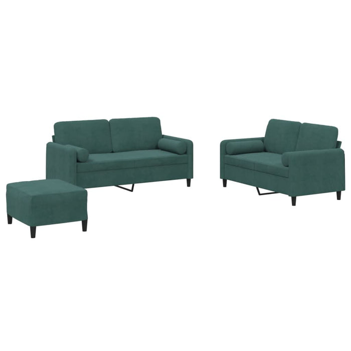 Set canapea cu perne, 3 piese, verde închis, catifea - WALTI WALTI