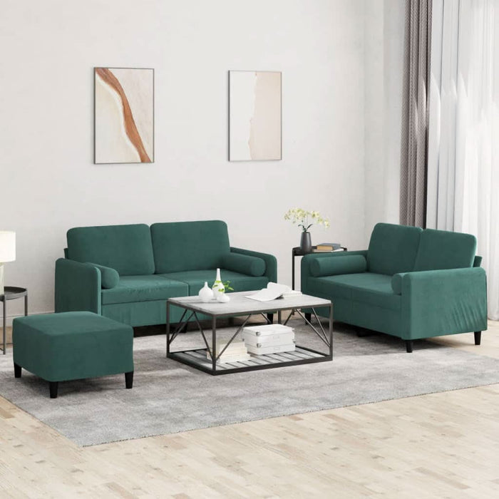 Set canapea cu perne, 3 piese, verde închis, catifea - WALTI WALTI