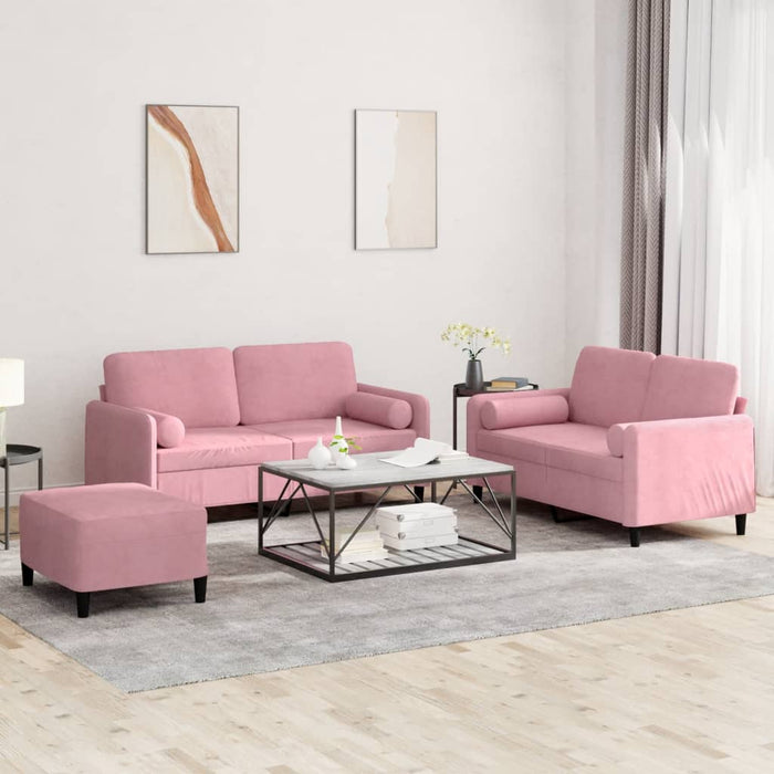 Set canapea cu perne, 3 piese, roz, catifea WALTI