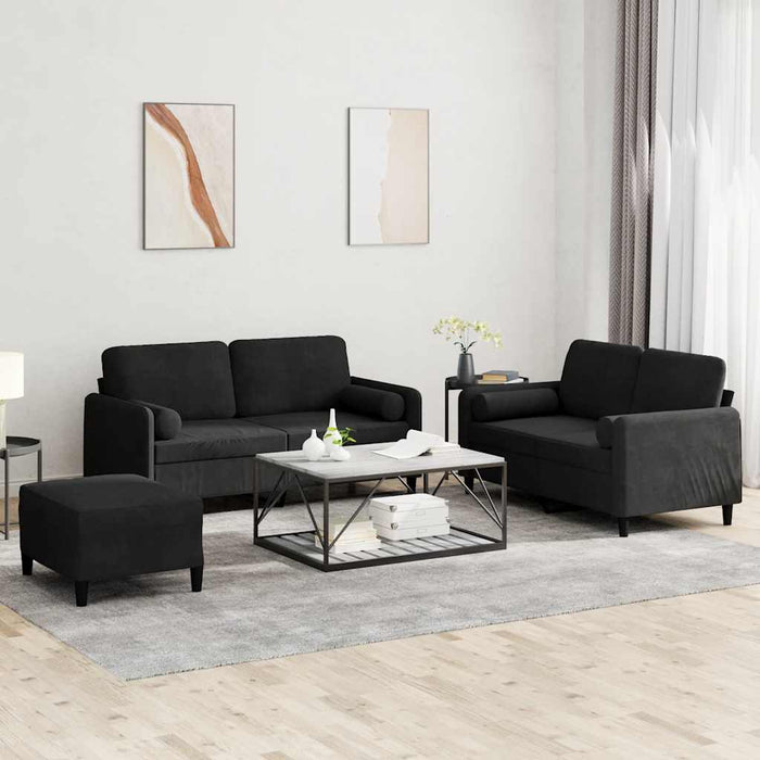 Set de canapele cu perne, 3 piese, negru, catifea - WALTI WALTI