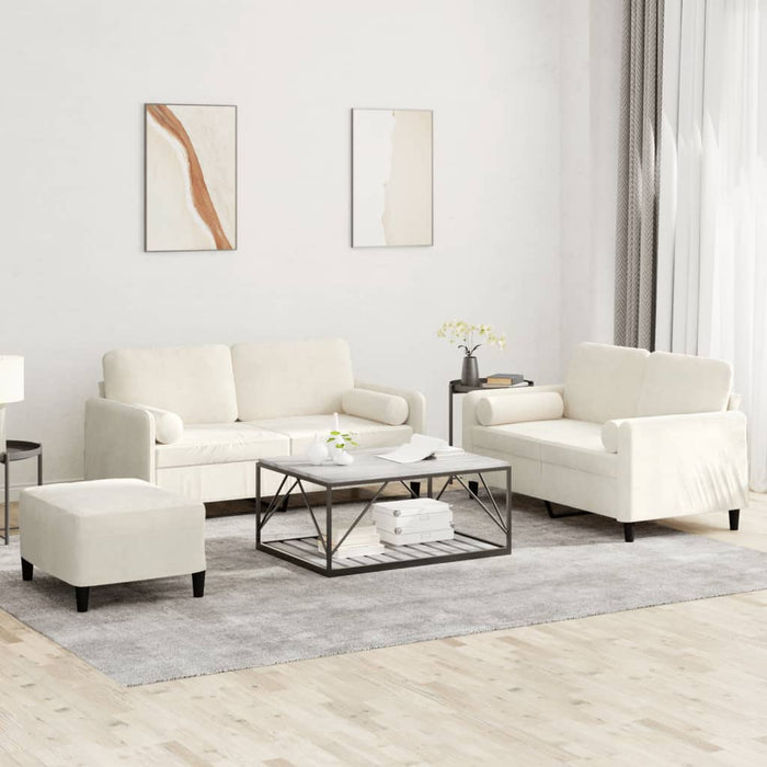 Set de canapele cu perne, 3 piese, crem, catifea - WALTI WALTI
