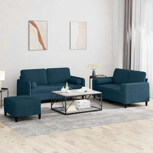 Set de canapele cu perne, 3 piese, albastru, catifea - WALTI WALTI