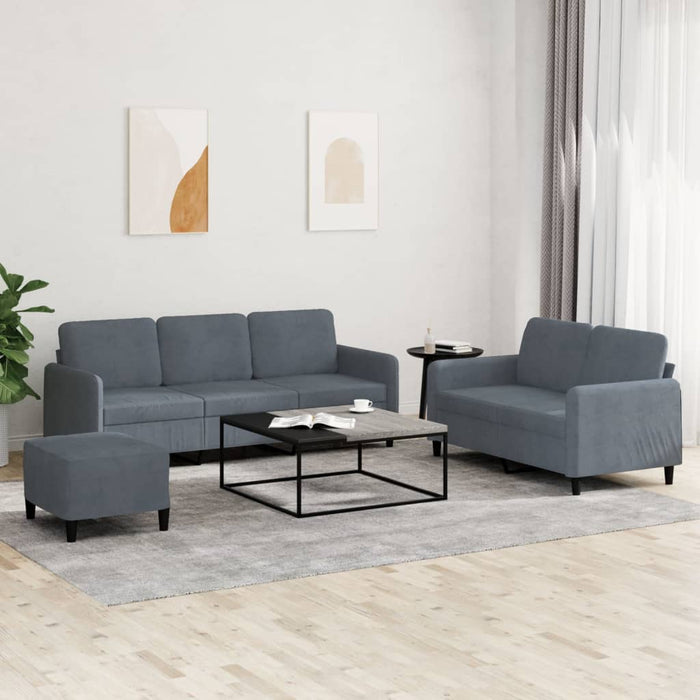 Set de canapele, 3 piese, gri închis, catifea - WALTI WALTI