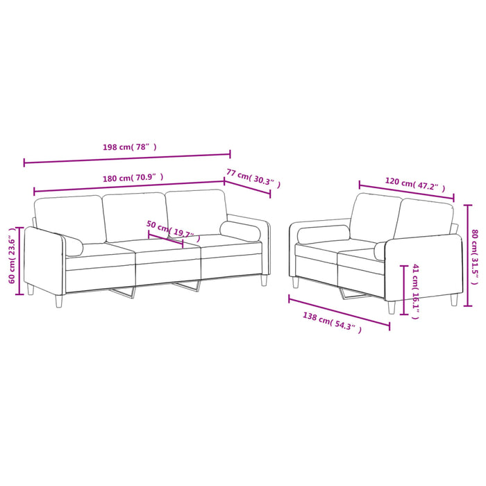 Set canapea cu perne, 2 piese, gri deschis, catifea - WALTI WALTI