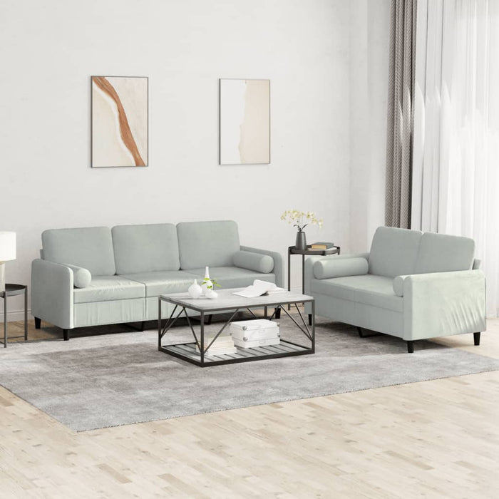 Set canapea cu perne, 2 piese, gri deschis, catifea - WALTI WALTI