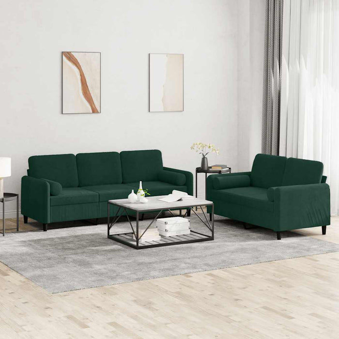 Set canapea cu perne, 2 piese, verde închis, catifea - WALTI WALTI