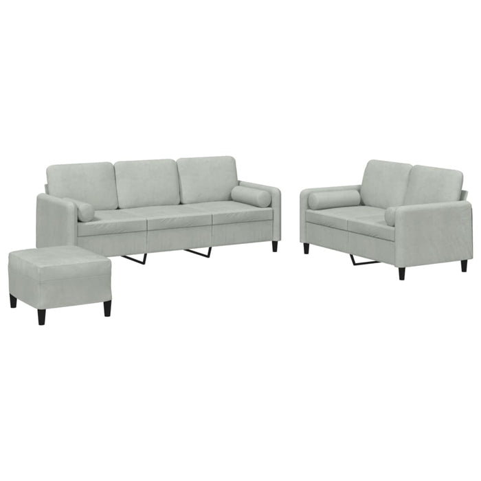 Set de canapele, 3 piese, cu perne, gri deschis, catifea - WALTI WALTI