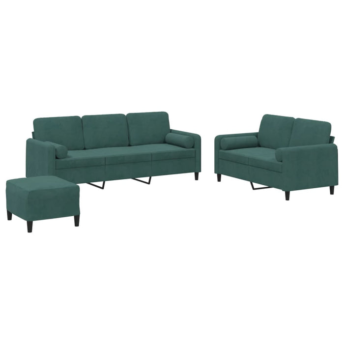 Set canapea cu perne, 3 piese, verde închis, catifea - WALTI WALTI