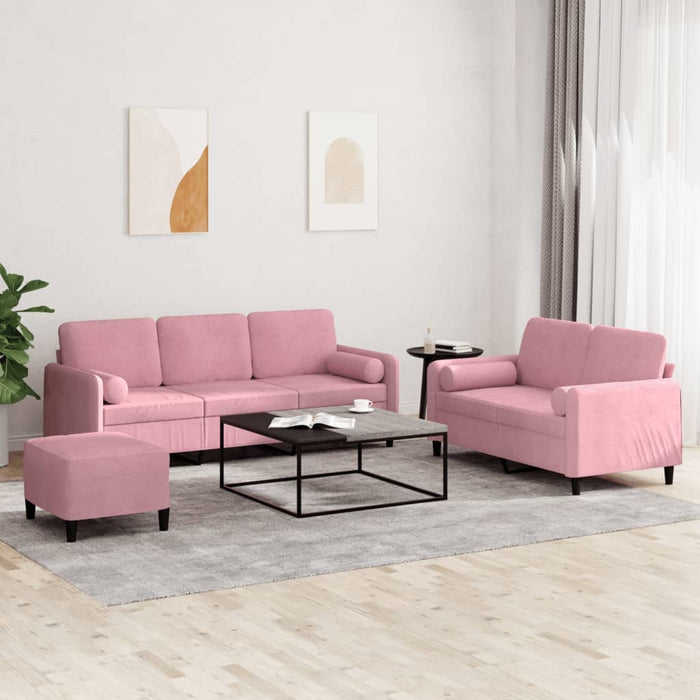 Set canapea cu perne, 3 piese, roz, catifea - WALTI WALTI