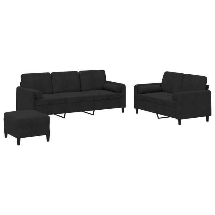 Set de canapele cu perne, 3 piese, negru, catifea - WALTI WALTI
