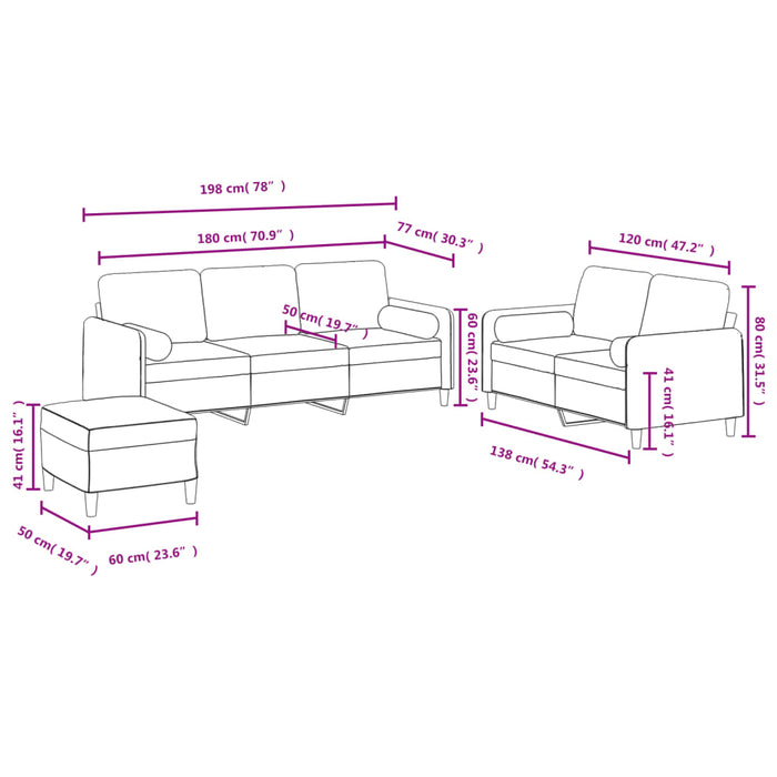 Set de canapele cu perne, 3 piese, negru, catifea - WALTI WALTI