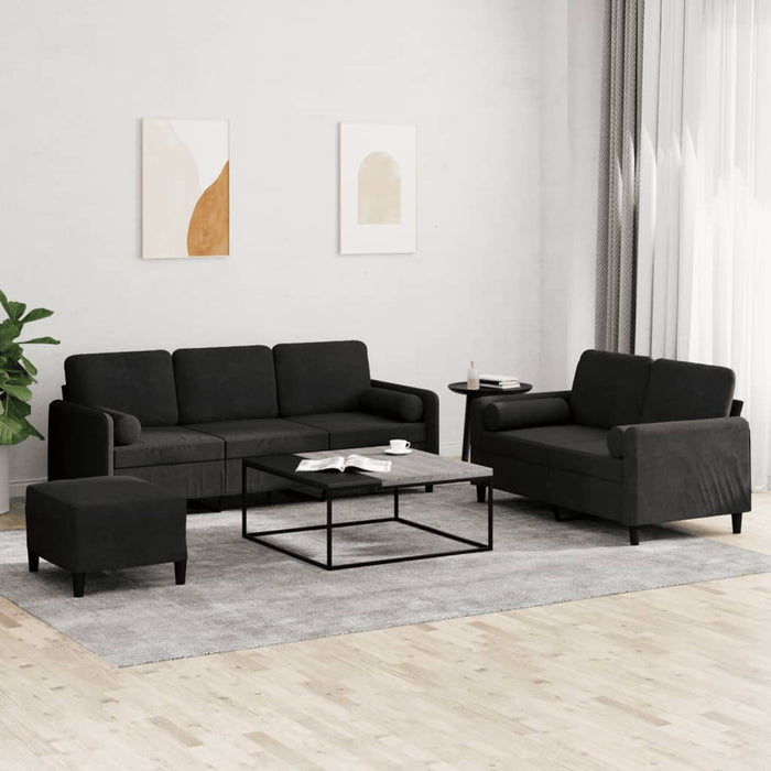 Set de canapele cu perne, 3 piese, negru, catifea - WALTI WALTI
