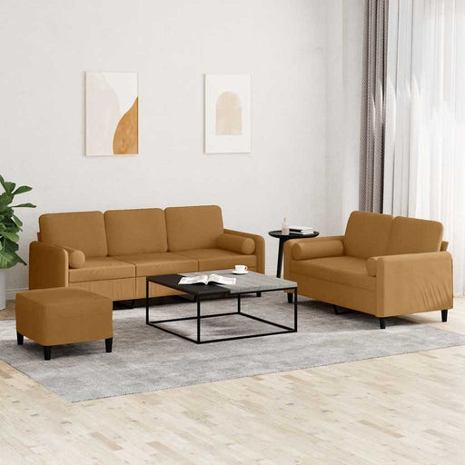 Set de canapele cu perne, 3 piese, maro, catifea - WALTI WALTI