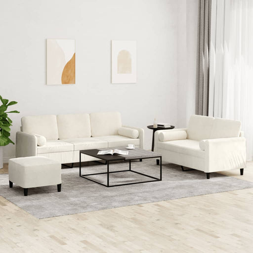 Set de canapele cu perne, 3 piese, crem, catifea - WALTI WALTI