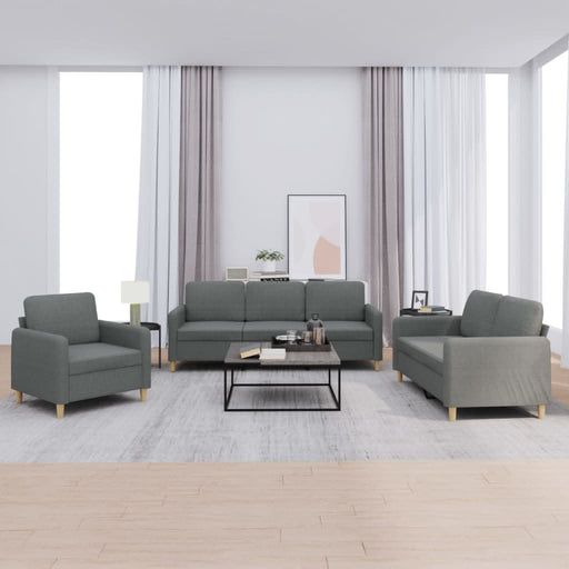Set de canapele cu perne, 3 piese, gri închis, textil - WALTI WALTI