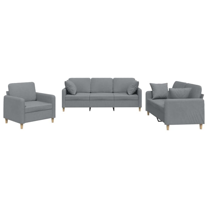 Set de canapele cu perne, 3 piese, gri deschis, textil - WALTI WALTI