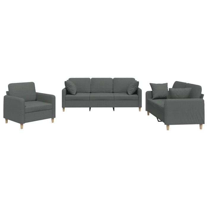 Set de canapele cu perne, 3 piese, gri închis, textil - WALTI WALTI