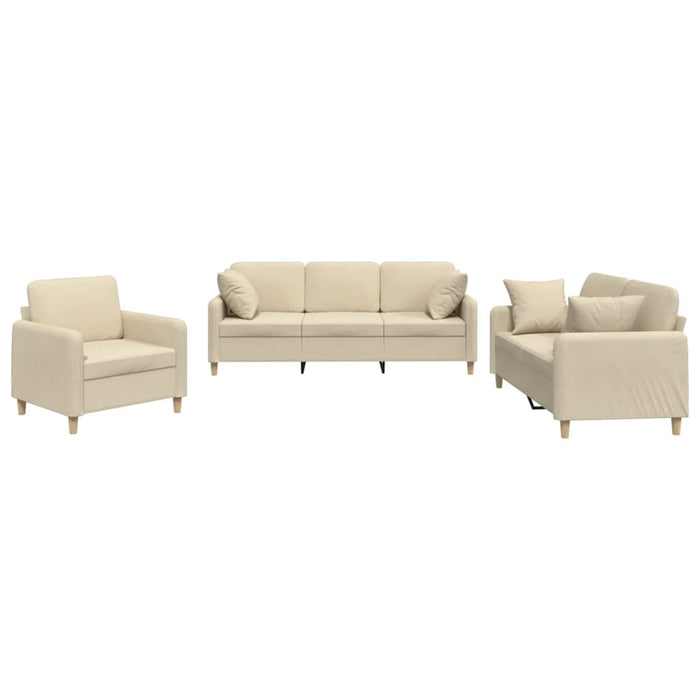 Set de canapele cu perne, 3 piese, crem, textil - WALTI WALTI