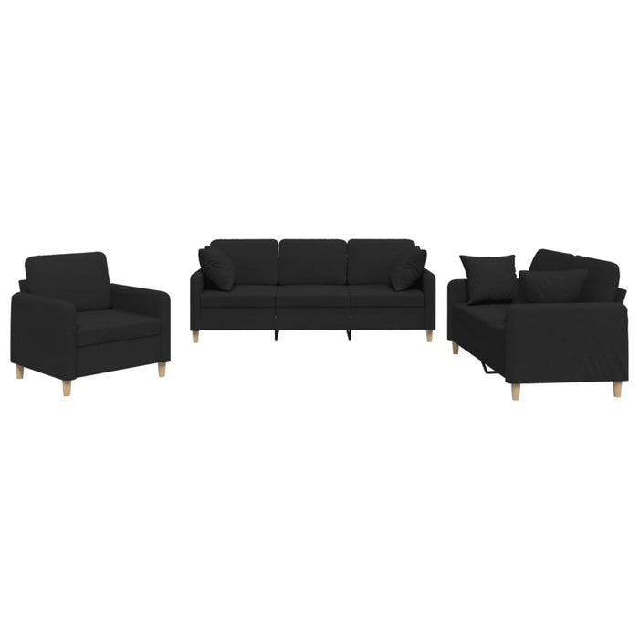 Set de canapele cu perne, 3 piese, negru, textil - WALTI WALTI