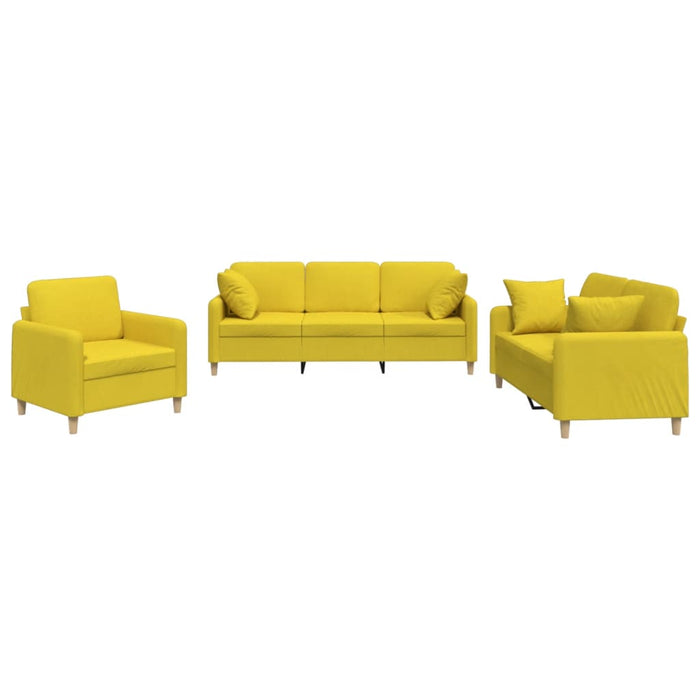 Set de canapele cu perne, 3 piese, galben deschis, textil WALTI