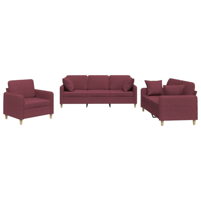 Set canapea cu perne, 3 piese, roșu vin, material textil WALTI