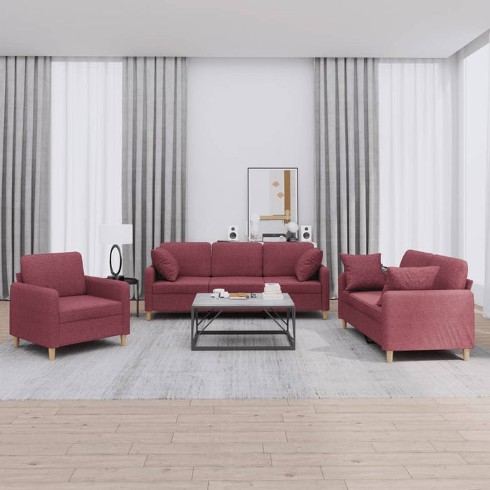 Set canapea cu perne, 3 piese, roșu vin, material textil WALTI