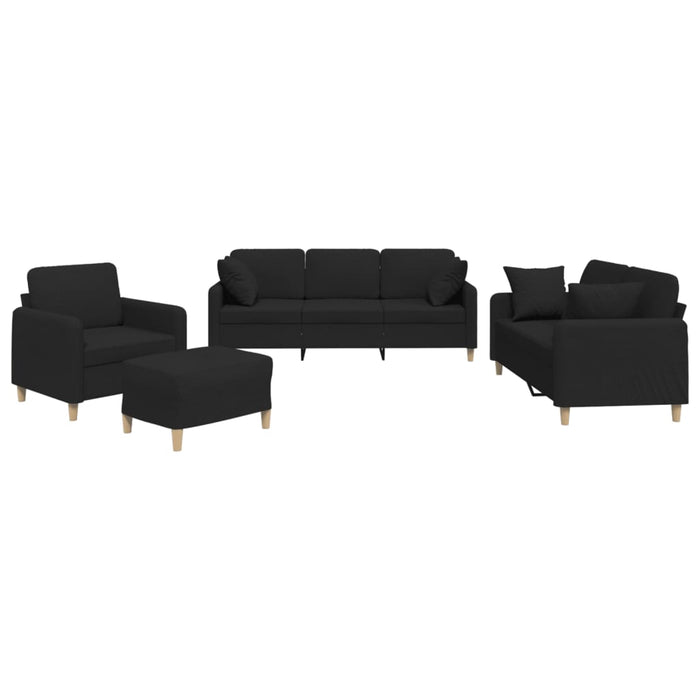 Set de canapele cu perne, 4 piese, negru, material textil - WALTI WALTI