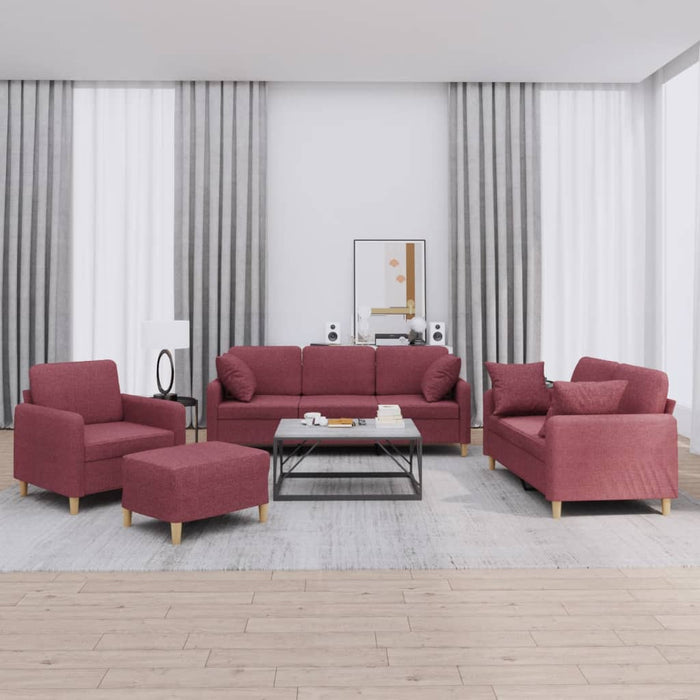 Set canapea cu perne, 4 piese, roșu vin, material textil WALTI