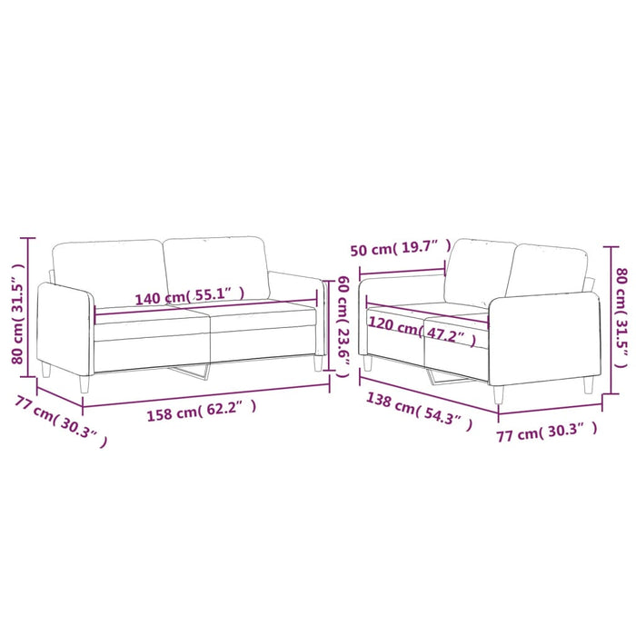 Set de canapele cu perne, 2 piese, crem, textil - WALTI WALTI