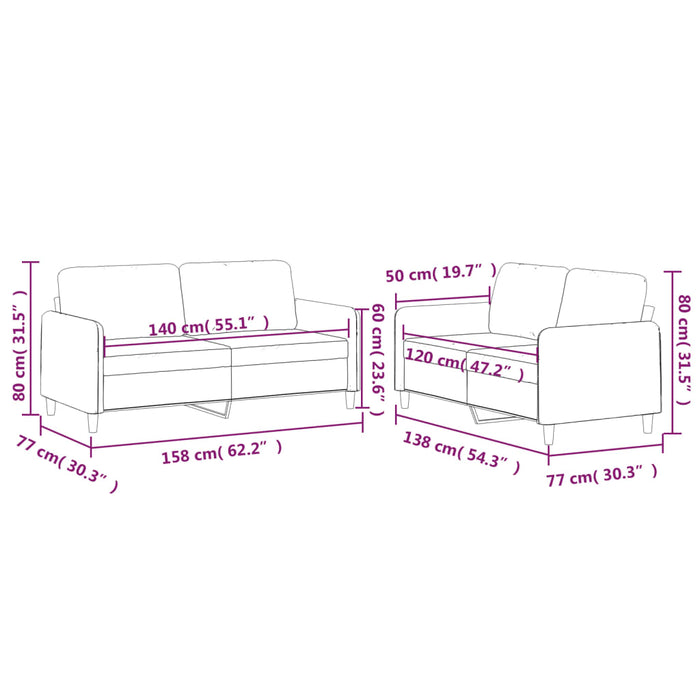 Set canapea cu perne, 2 piese, roșu vin, material textil - WALTI WALTI