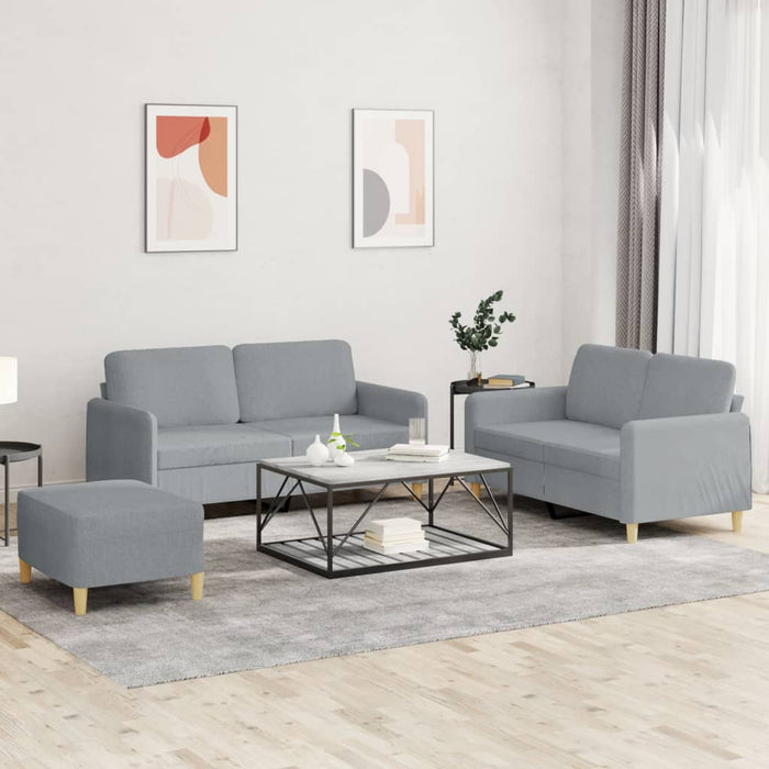 Set de canapele cu perne, 3 piese, gri deschis, textil - WALTI WALTI