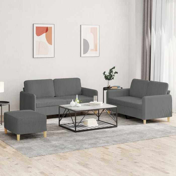 Set de canapele cu perne, 3 piese, gri închis, textil - WALTI WALTI