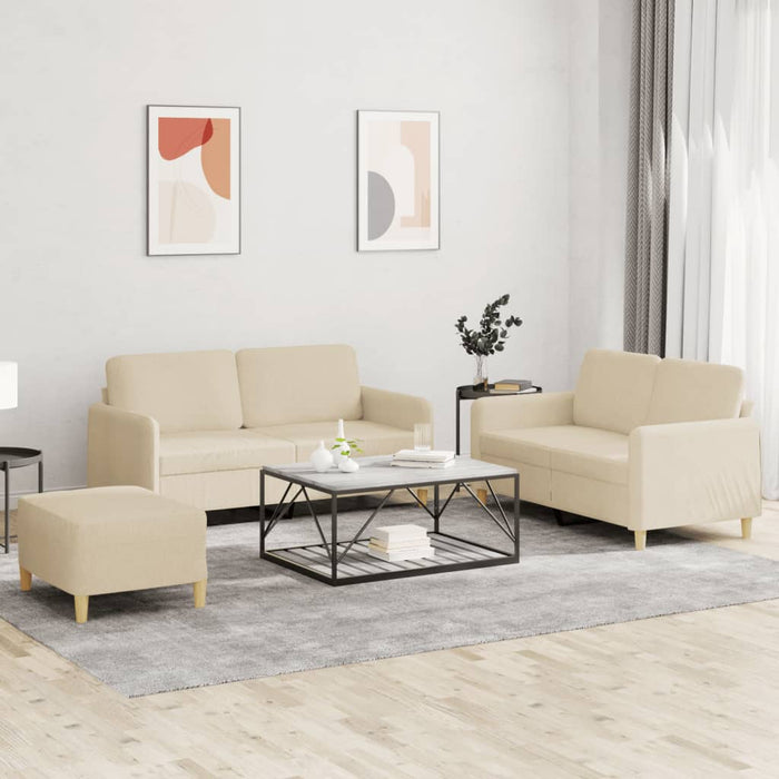 Set de canapele cu perne, 3 piese, crem, textil - WALTI WALTI