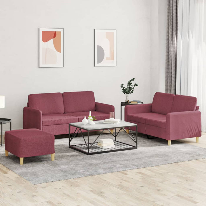 Set canapea cu perne, 3 piese, roșu vin, material textil - WALTI WALTI