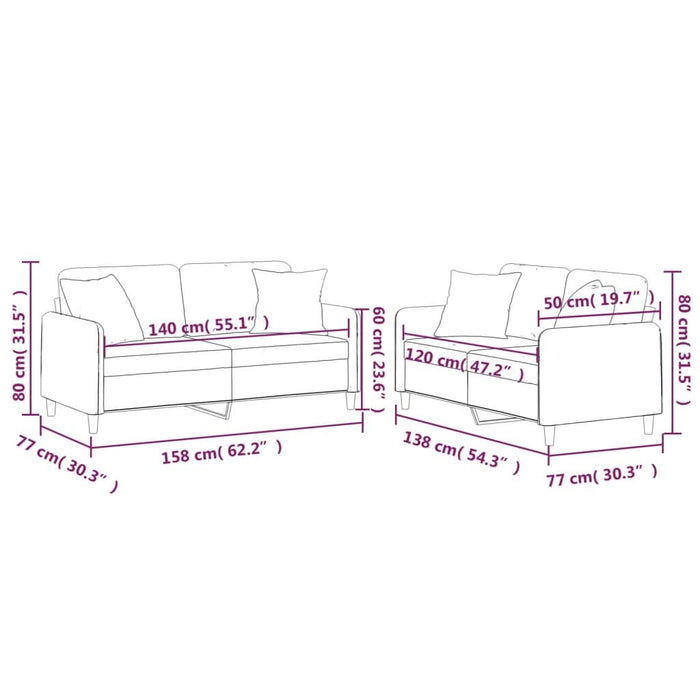 Set de canapele cu perne, 2 piese, gri deschis, material textil - WALTI WALTI