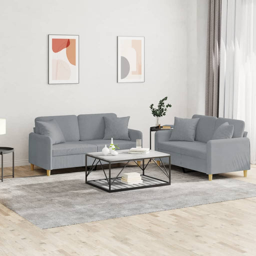 Set de canapele cu perne, 2 piese, gri deschis, material textil - WALTI WALTI