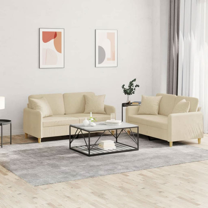 Set de canapele cu perne, 2 piese, crem, material textil - WALTI WALTI