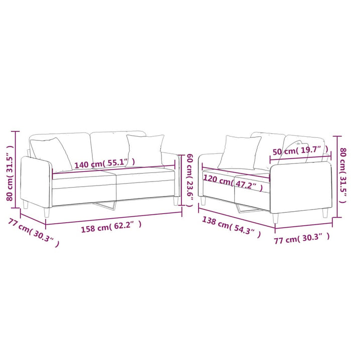 Set de canapele cu perne, 2 piese, maro, textil - WALTI WALTI